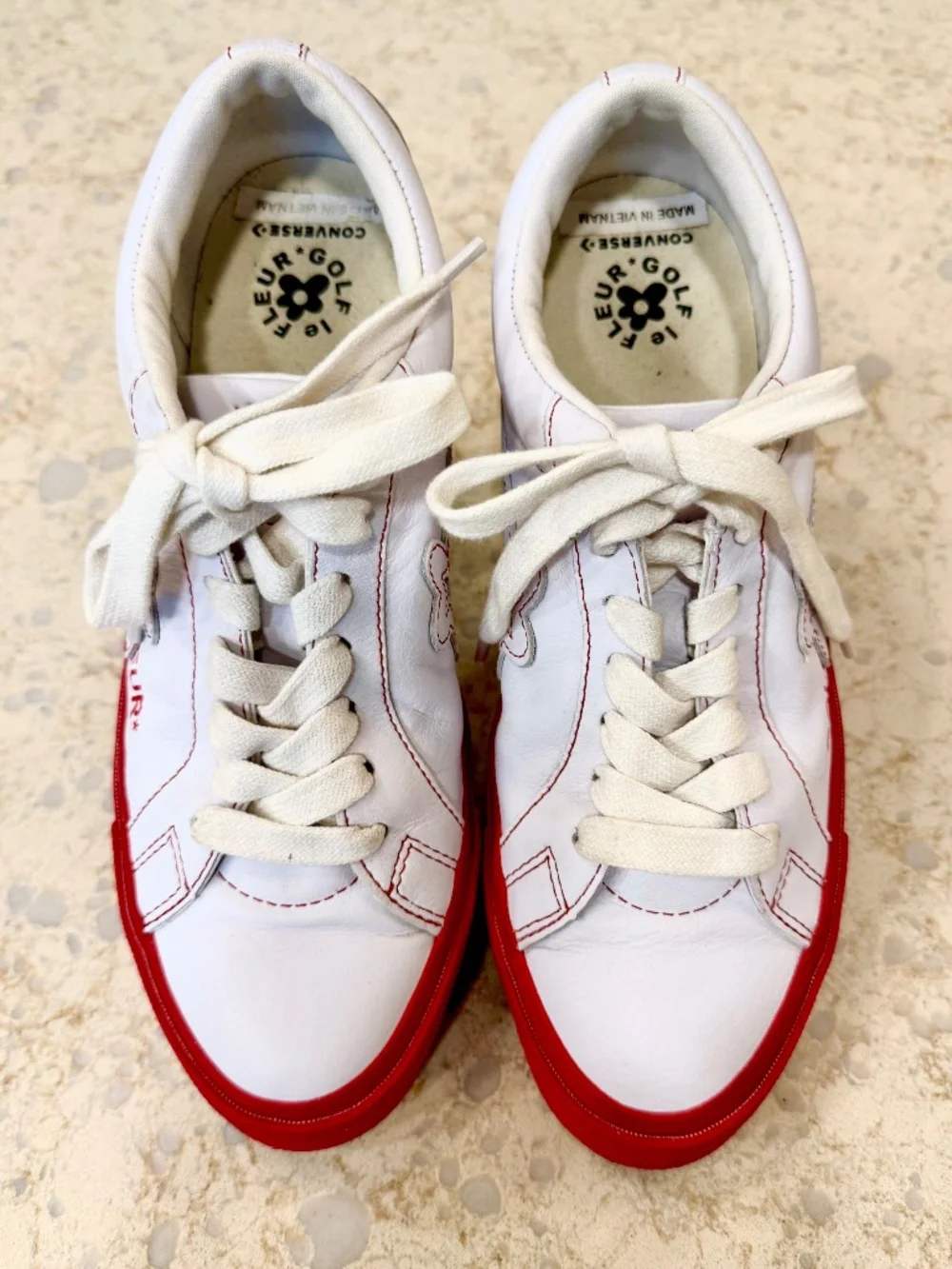 Converse Golf Le Fleur, Unisex: Men's 8.5 or Woman's 10.5, Red & White Leather